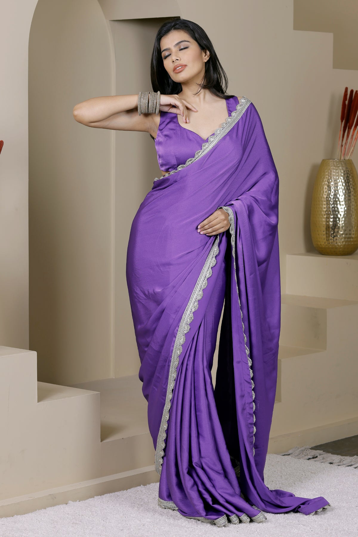 Gulaal Purple Satin Chiffon Saree