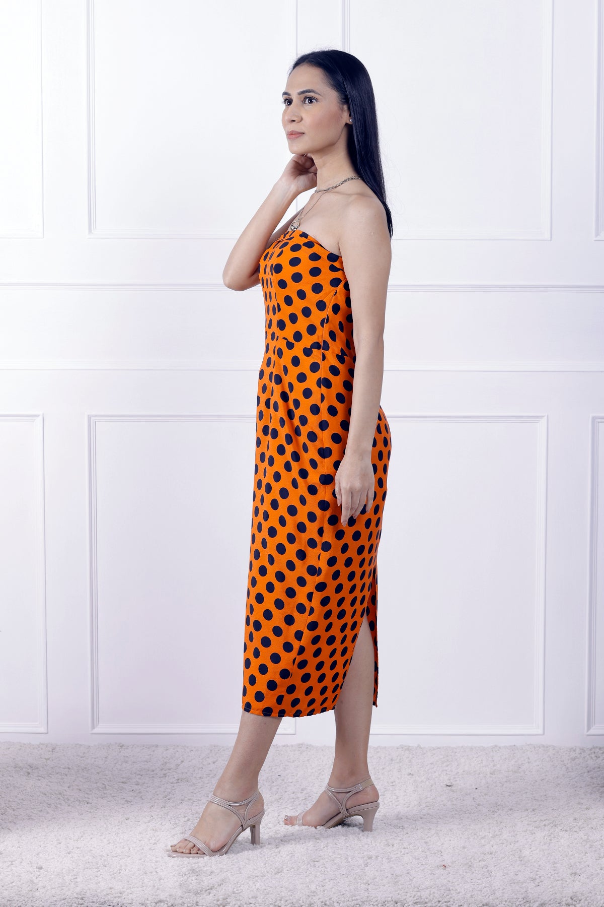 Orange Polka Circus Off-Shoulder Dress