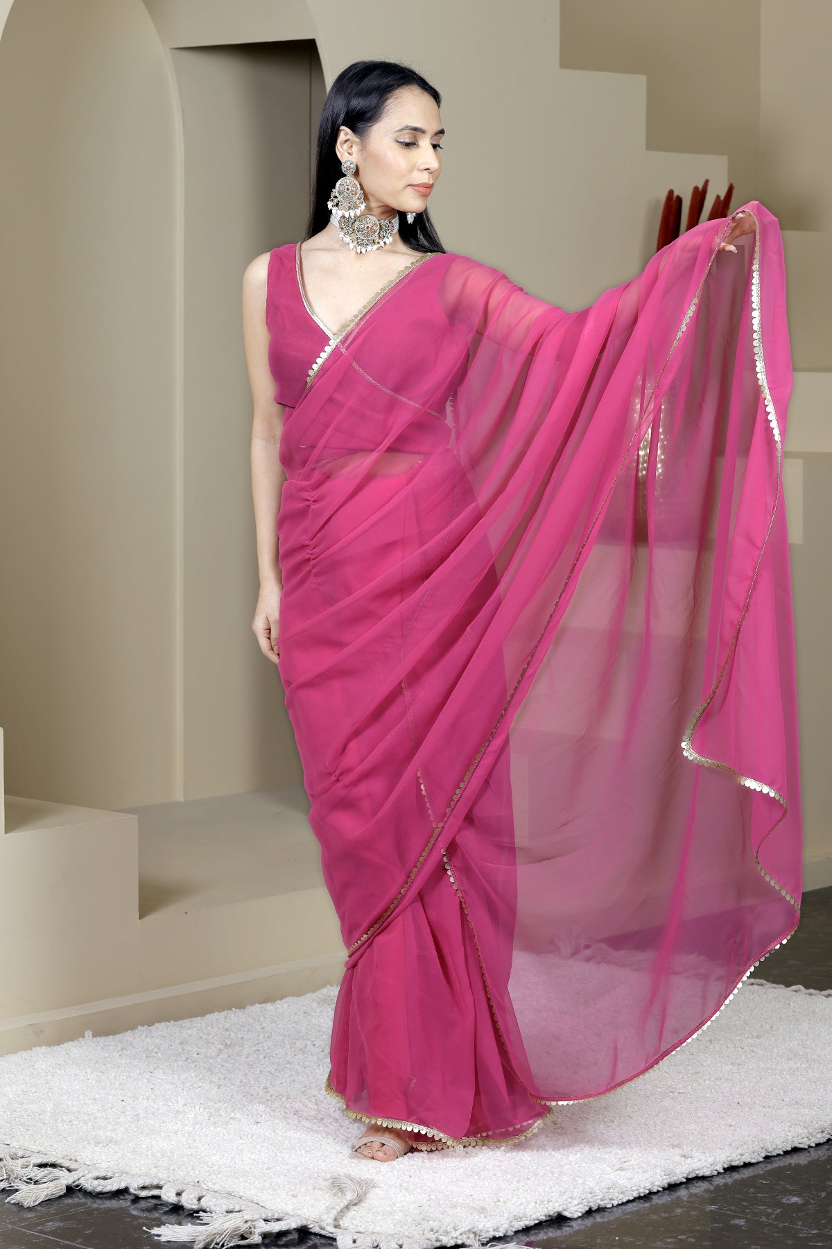 Suhani Lightweight Pink Georgette Saree