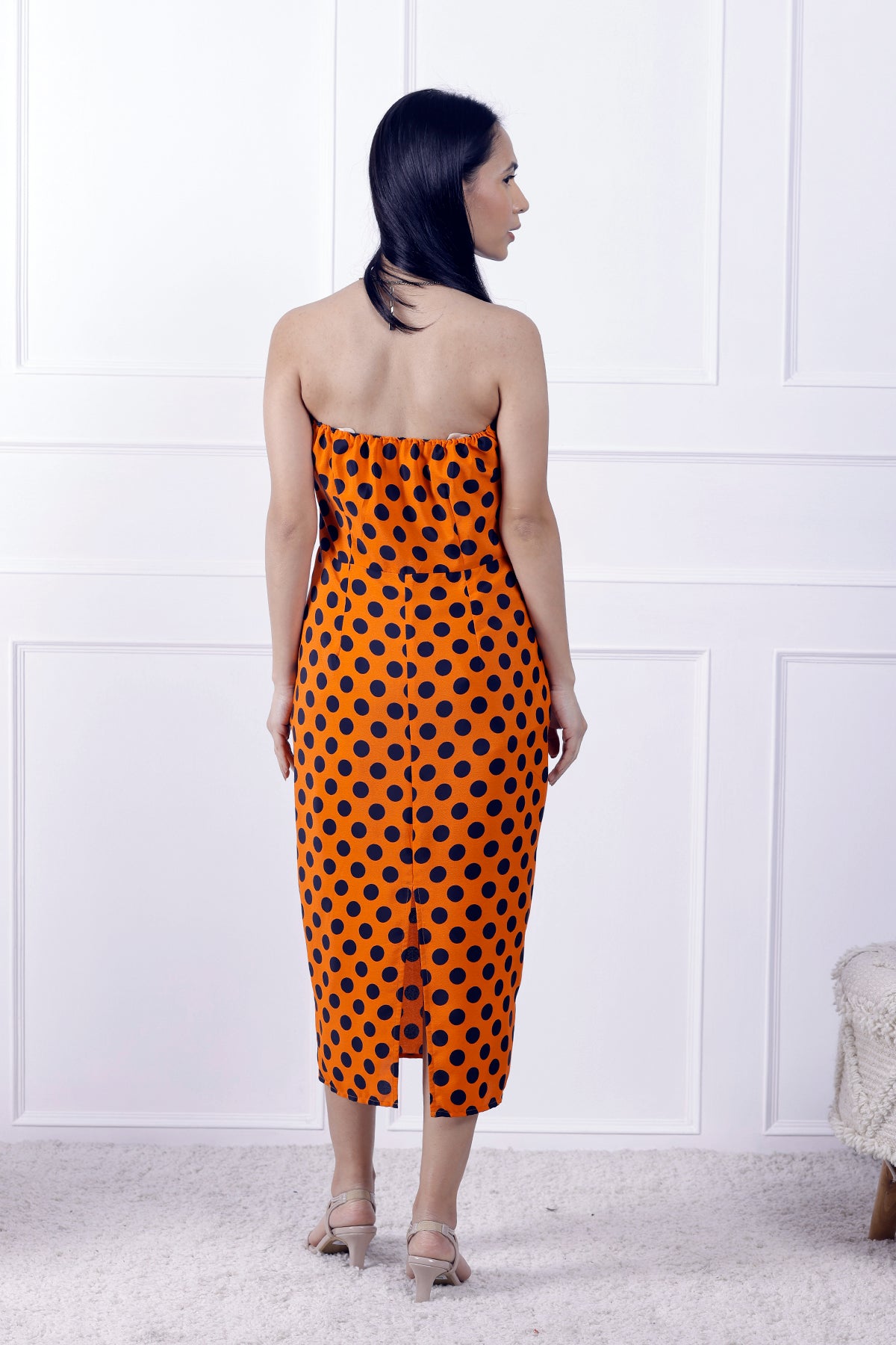 Orange Polka Circus Off-Shoulder Dress