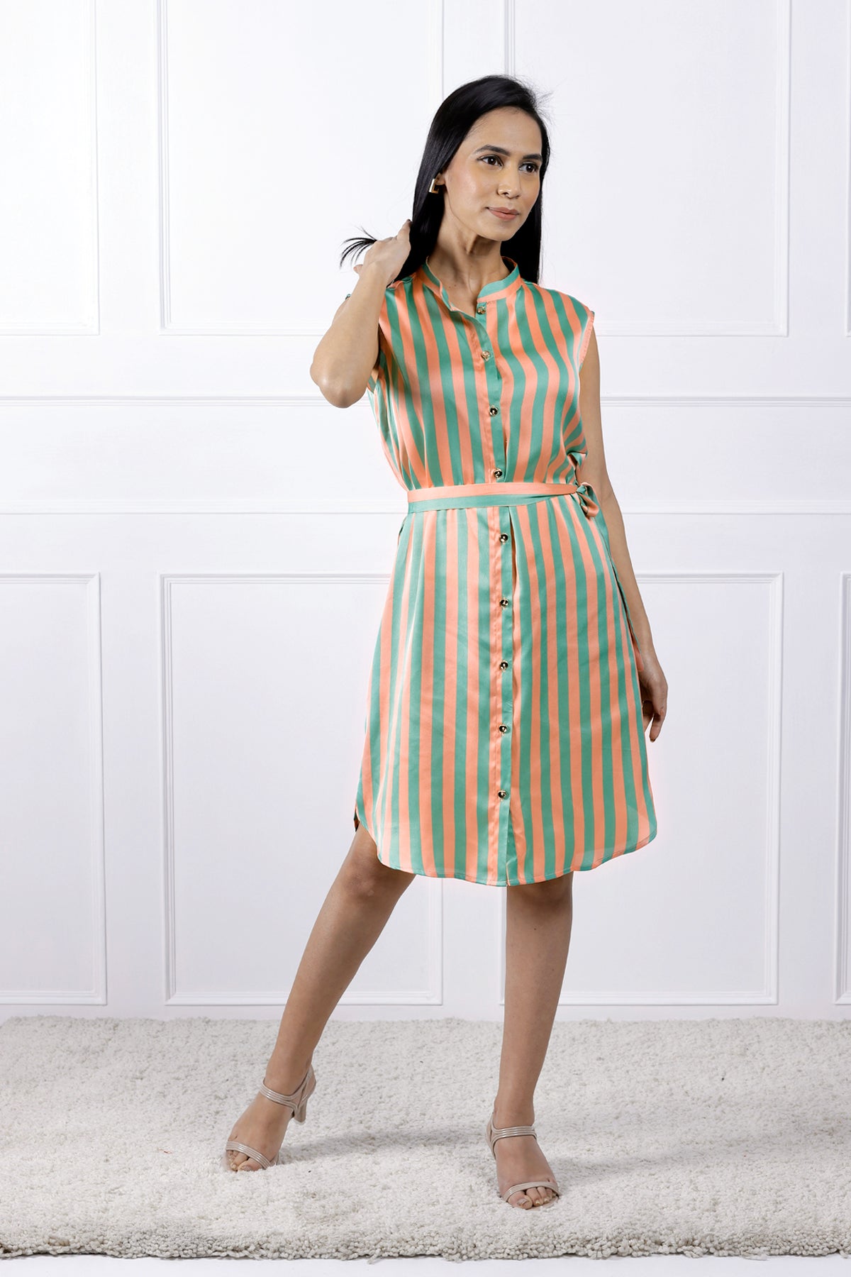 Stripe Circus Peach Shirt Dress