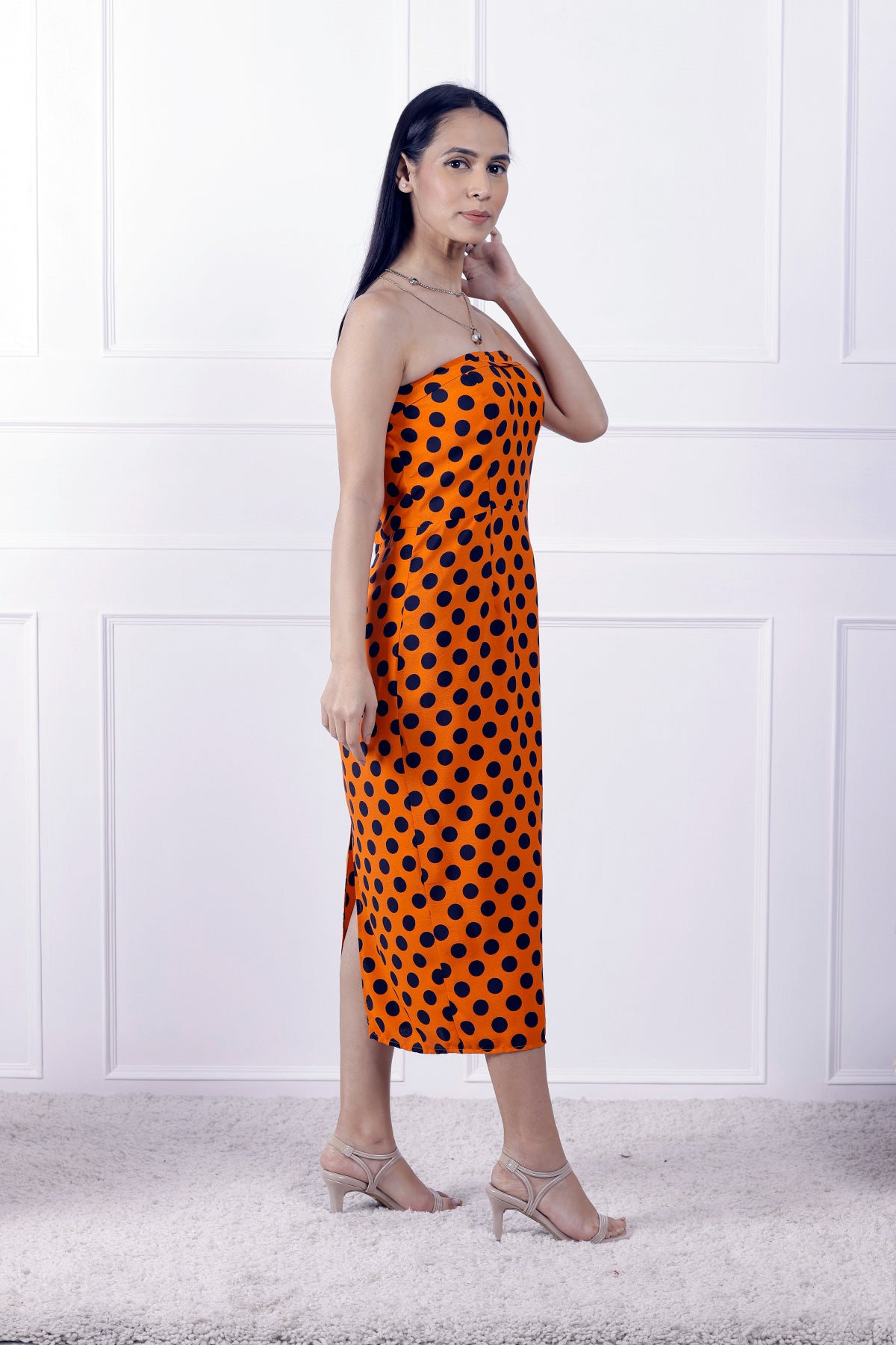 Orange Polka Circus Off-Shoulder Dress