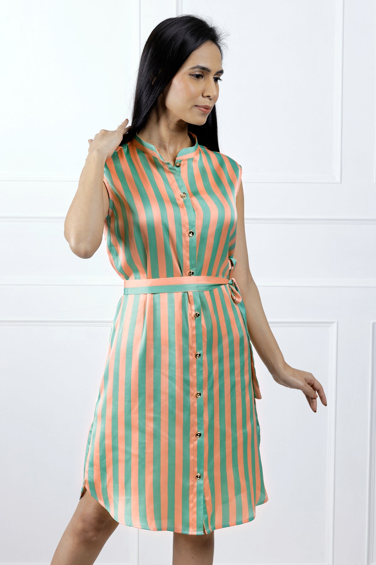 Stripe Circus Peach Shirt Dress
