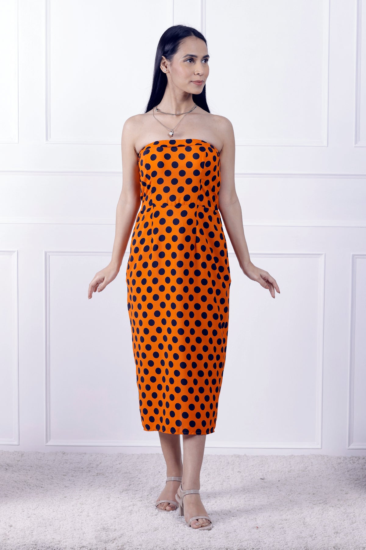 Orange Polka Circus Off-Shoulder Dress