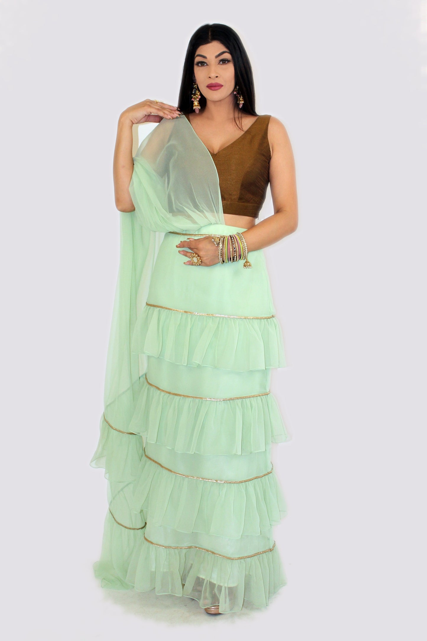 Pre-Stitched Noor Saree With Unstitched Blouse Fabric