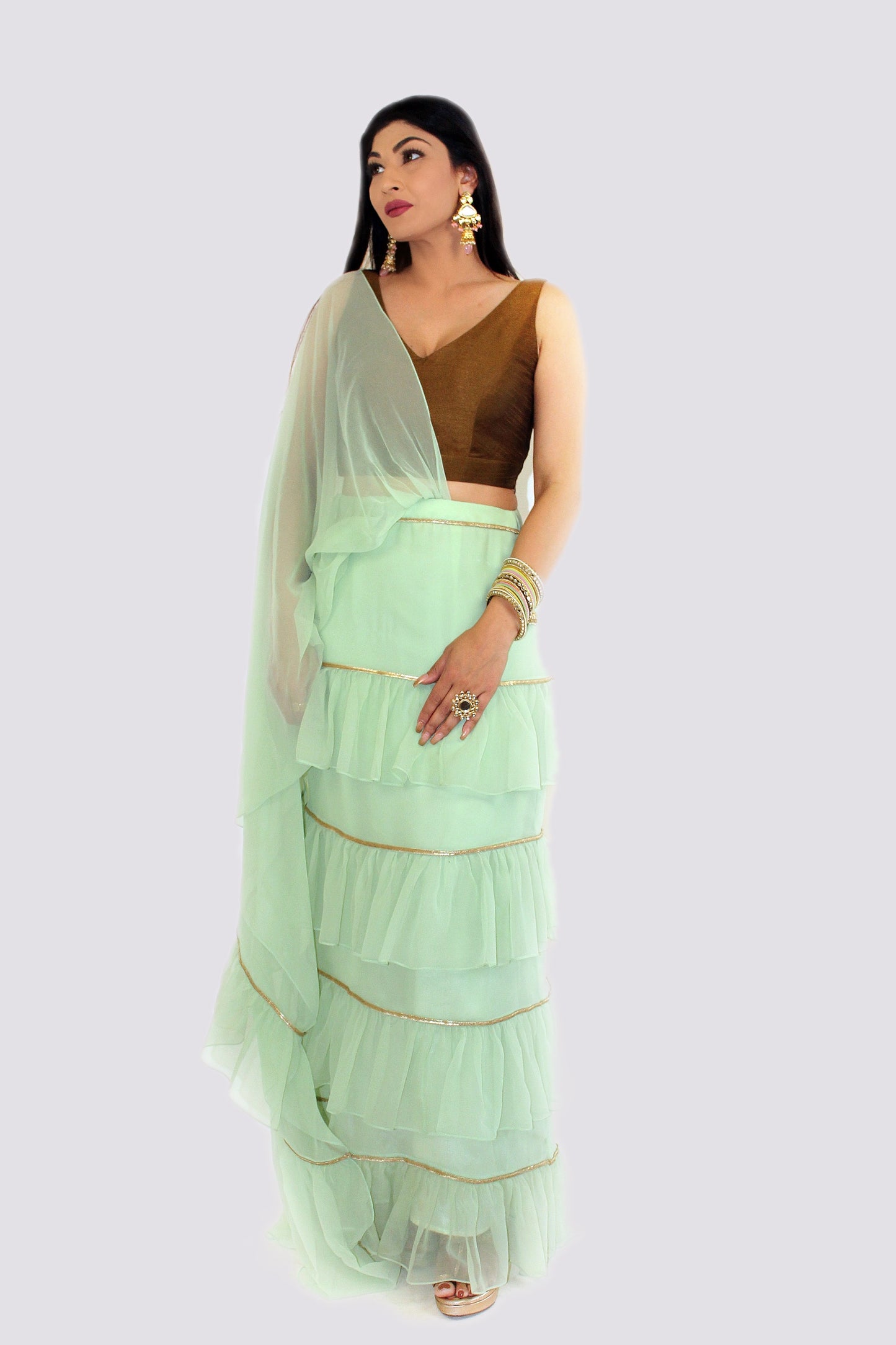 Pre-Stitched Noor Saree With Unstitched Blouse Fabric