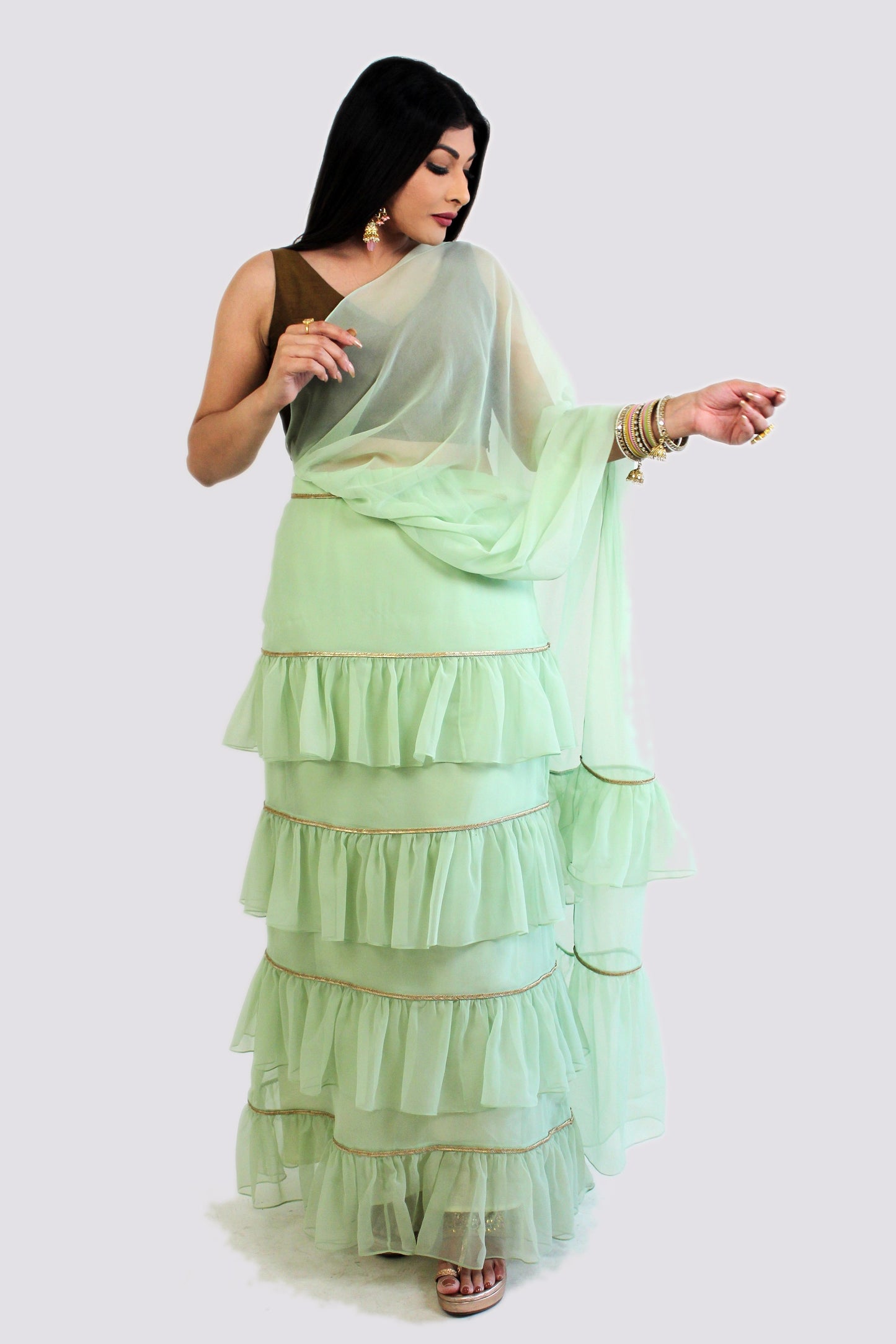 Pre-Stitched Noor Saree With Unstitched Blouse Fabric
