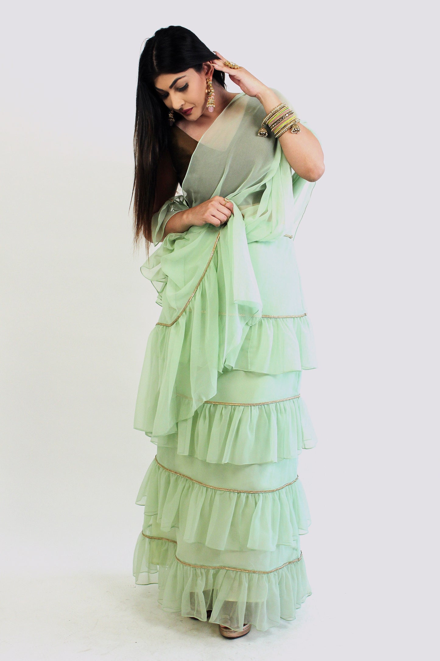Pre-Stitched Noor Saree With Unstitched Blouse Fabric