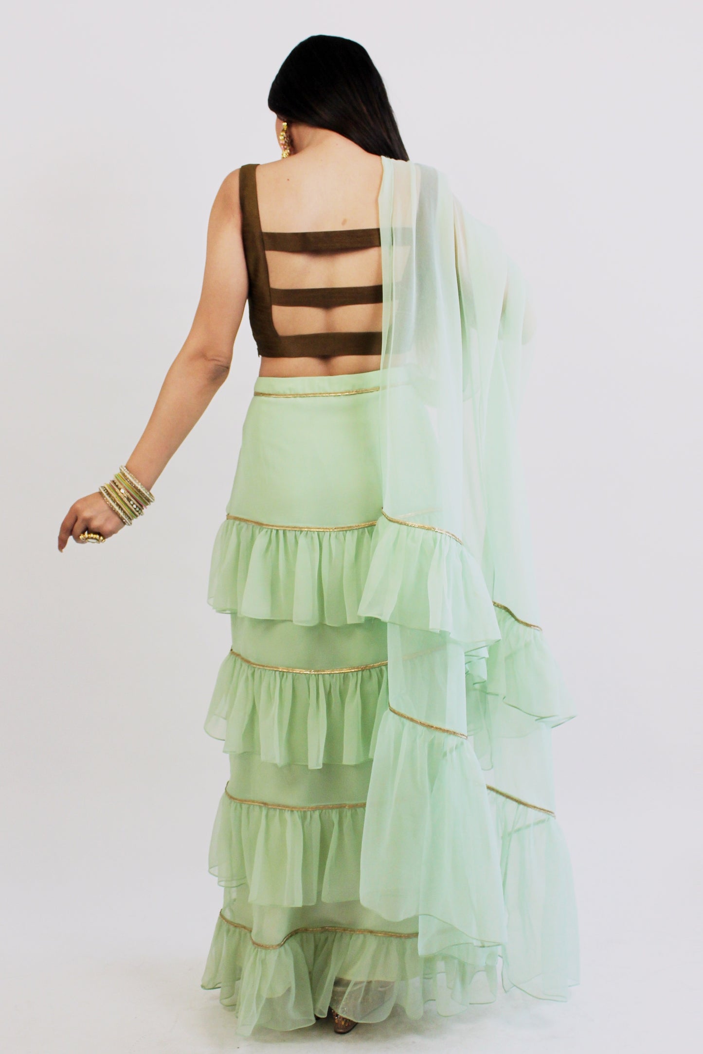 Pre-Stitched Noor Saree With Unstitched Blouse Fabric