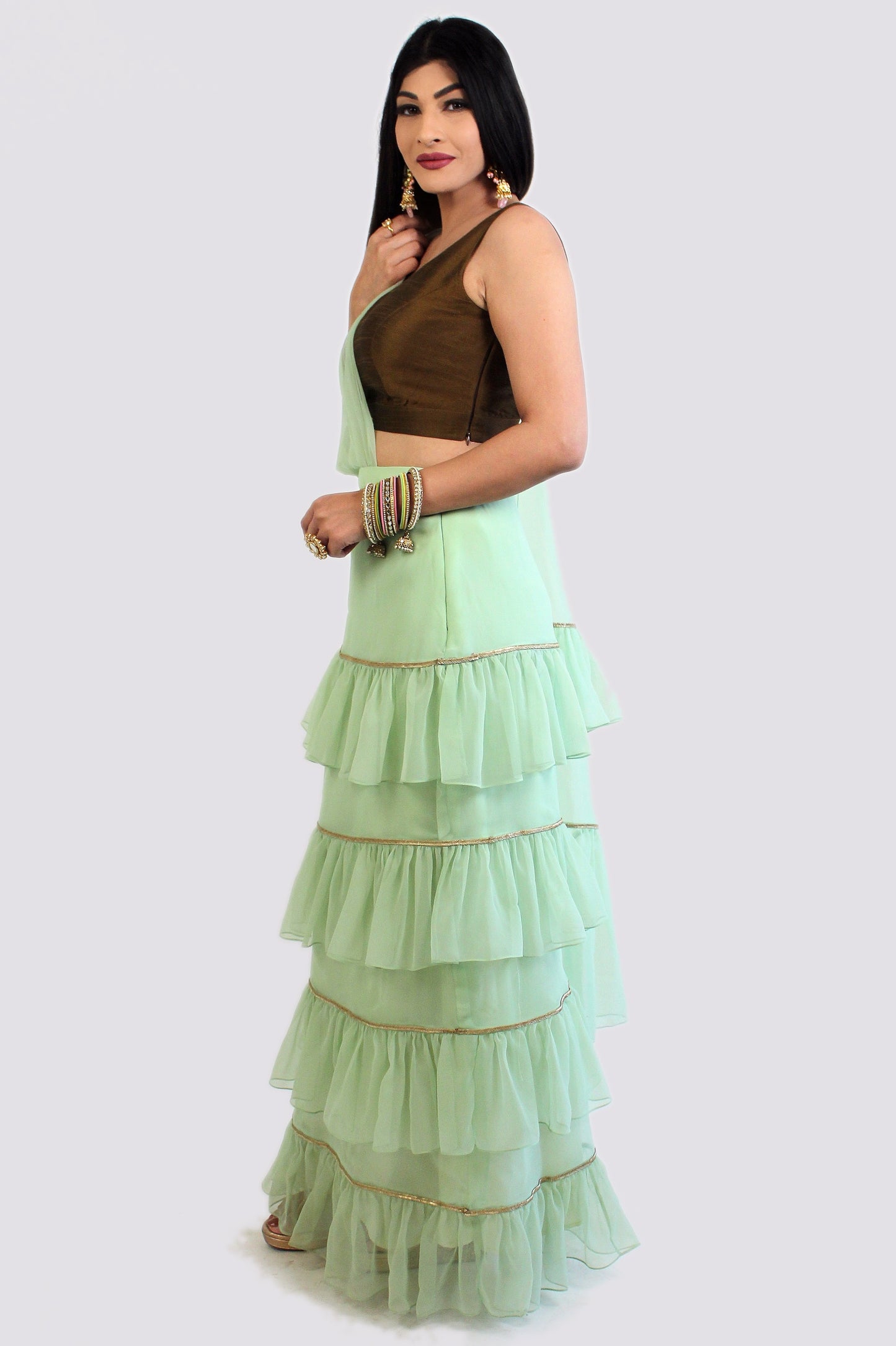 Pre-Stitched Noor Saree With Unstitched Blouse Fabric