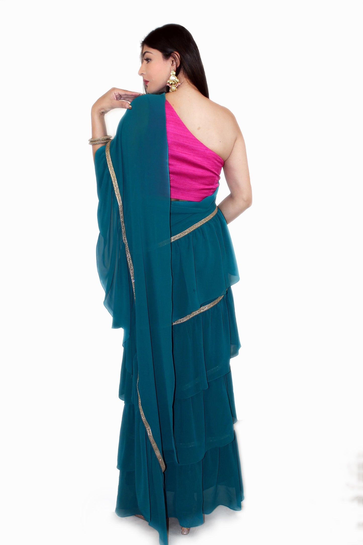 Pre-Stitched Laila Saree with One Shoulder Stitched Blouse
