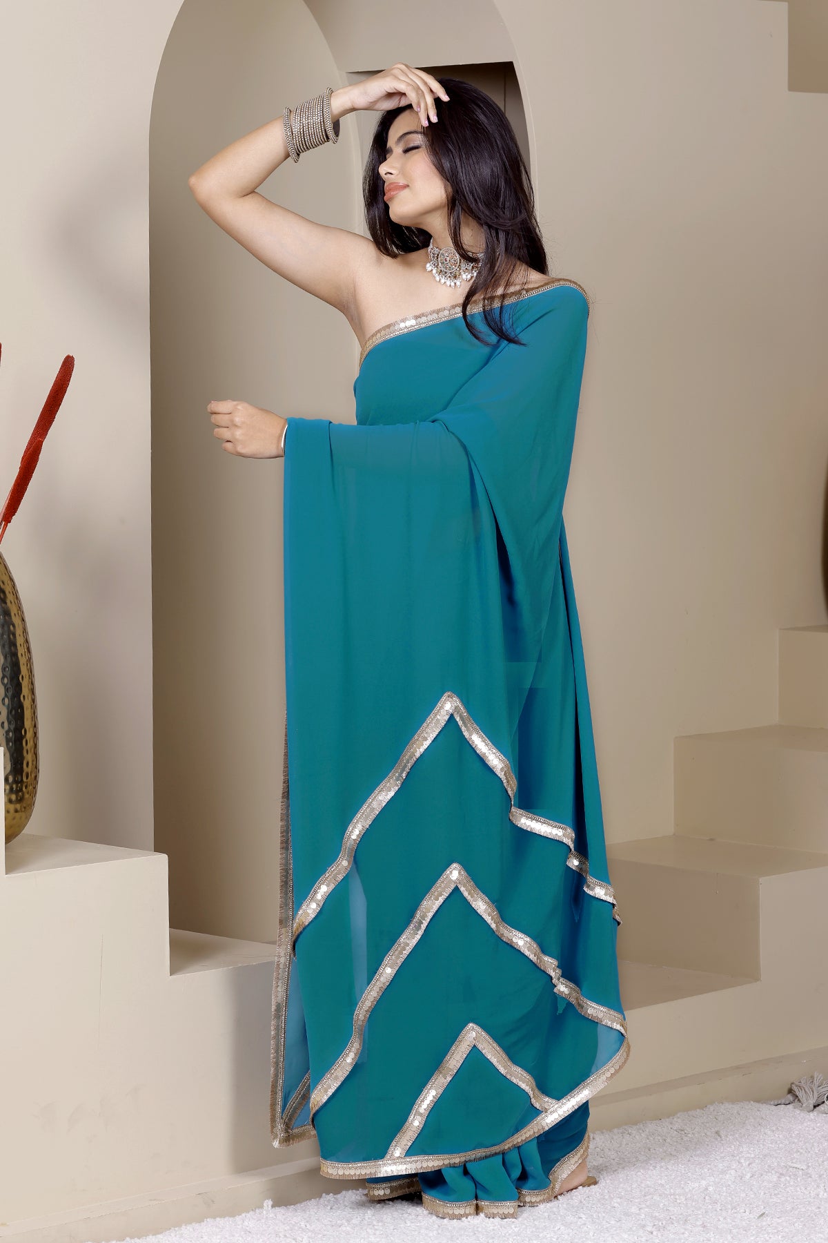 Gulaal Teal Green Georgette Saree