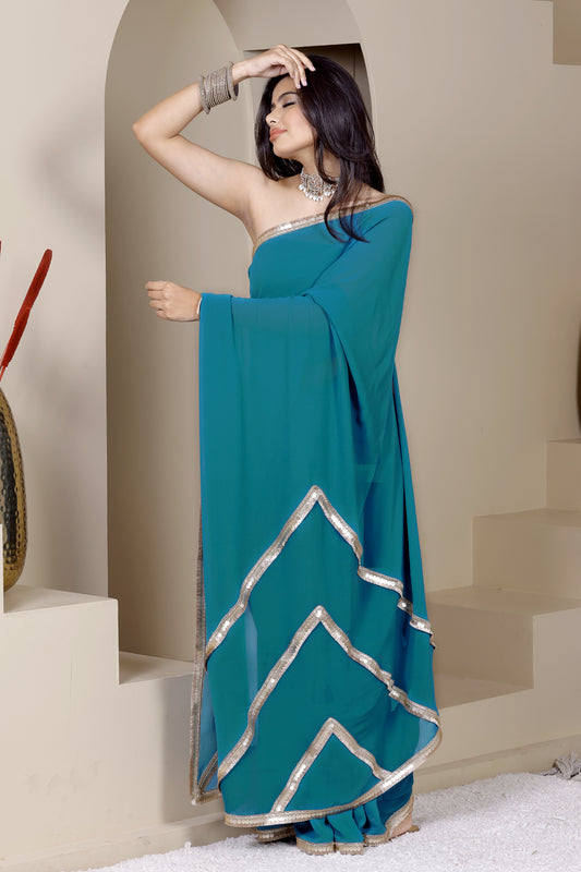 Gulaal Teal Green Georgette Saree