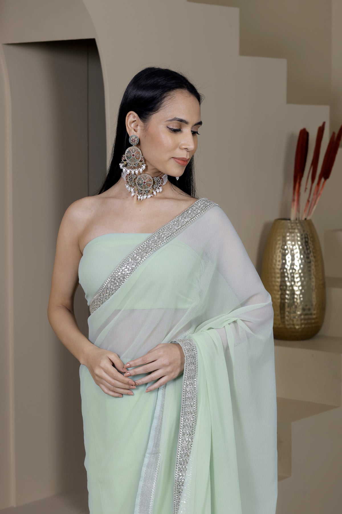 Suhani Pista Green Georgette Saree