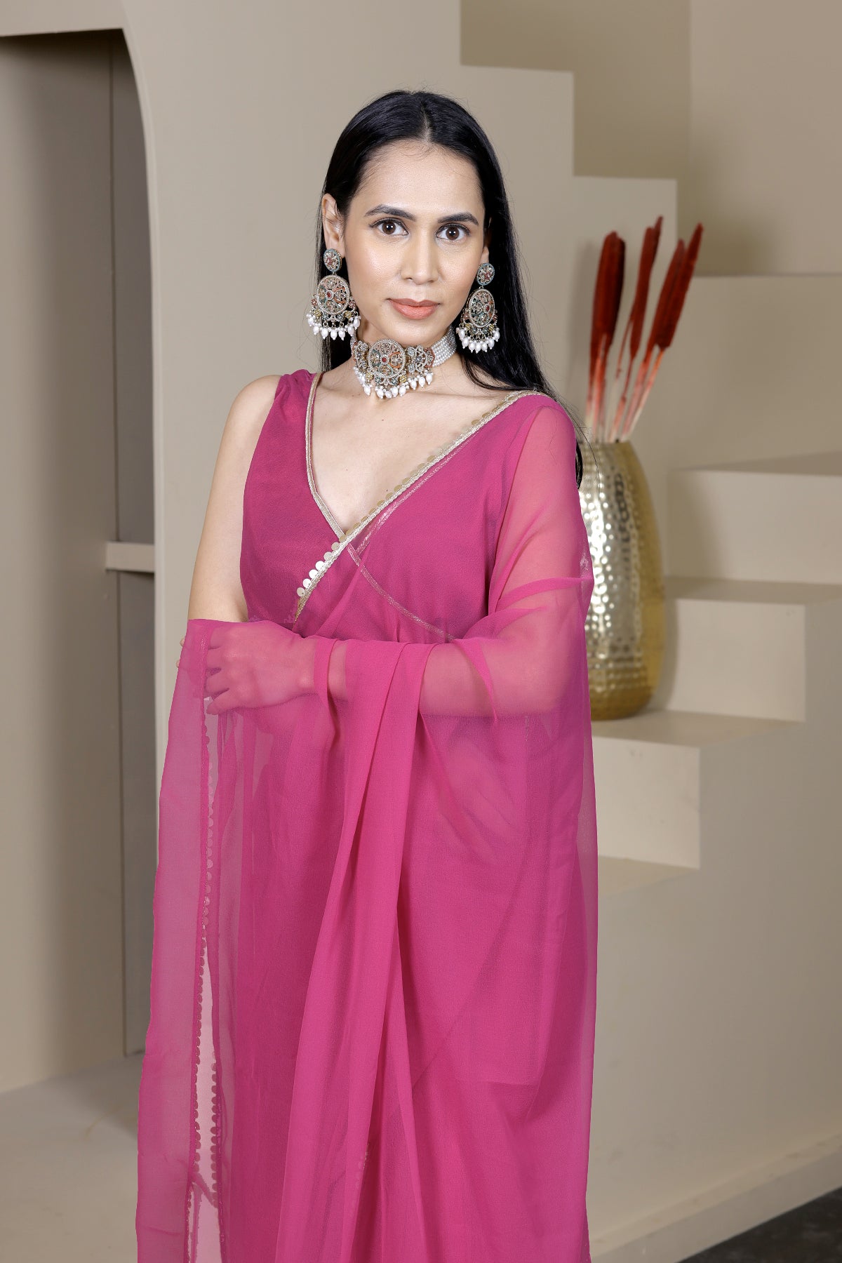 Suhani Lightweight Pink Georgette Saree