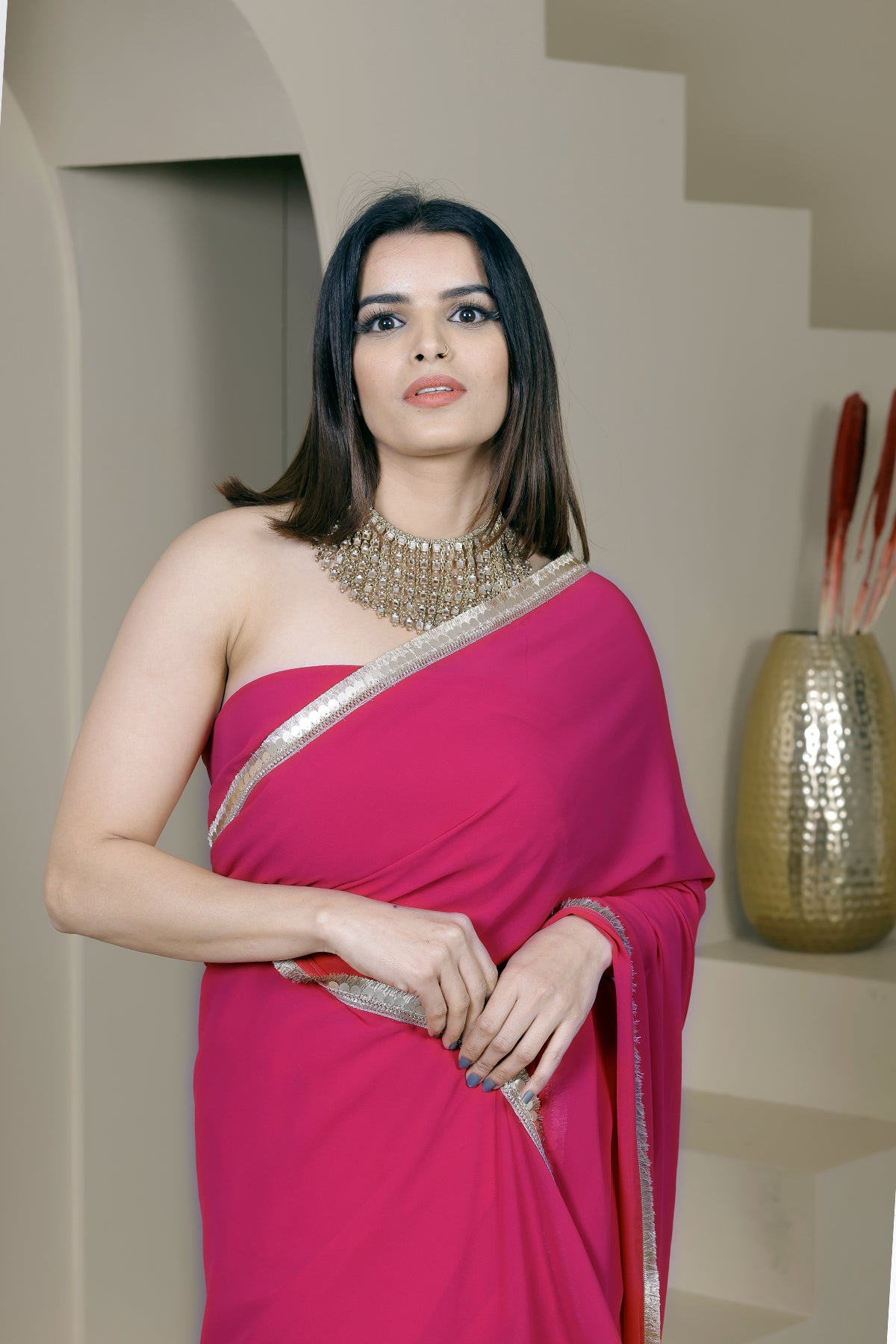 Gulaal Fuchsia Pink Georgette Saree