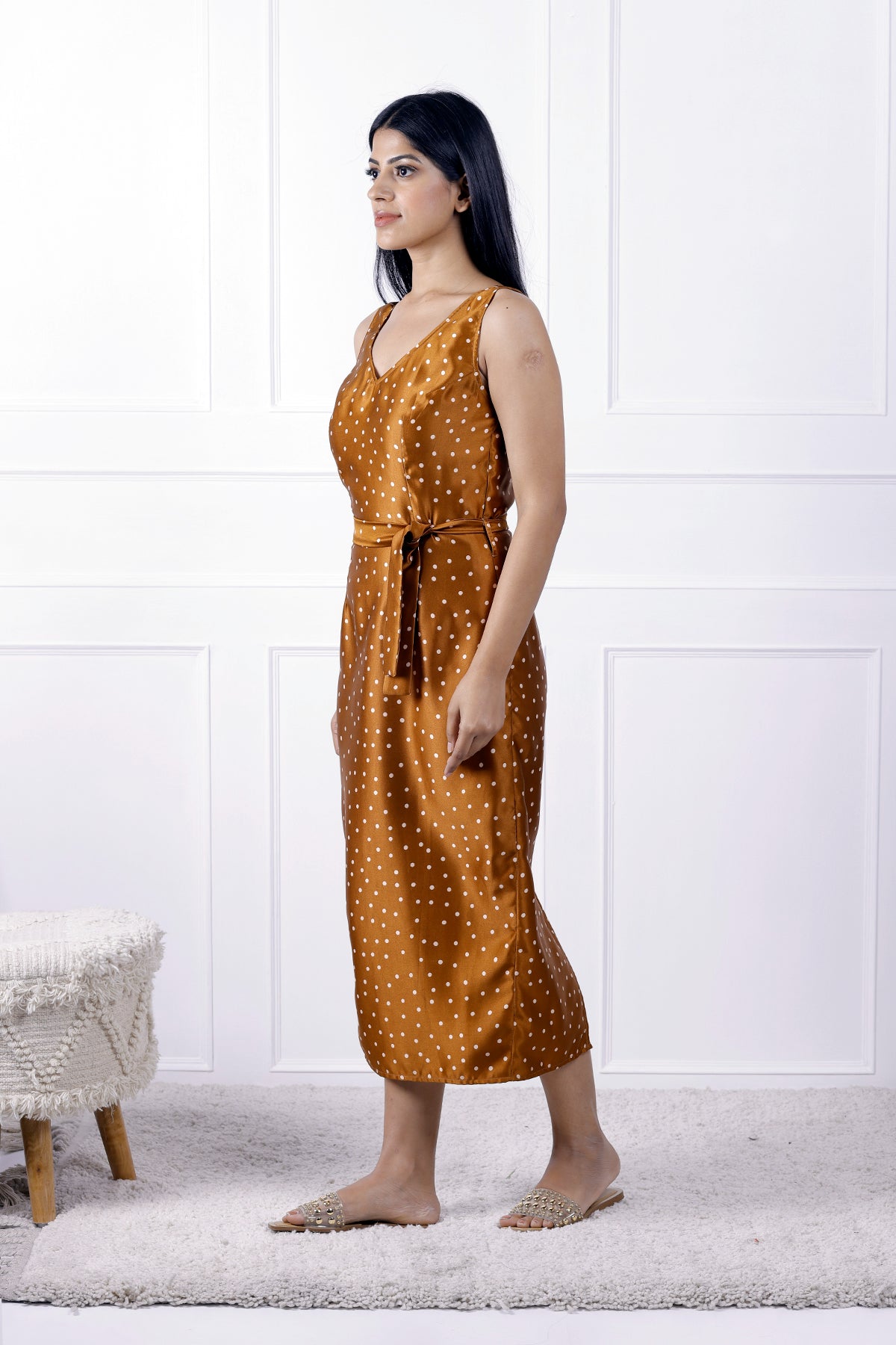 Brown Polka Circus Retro Dress With Belt