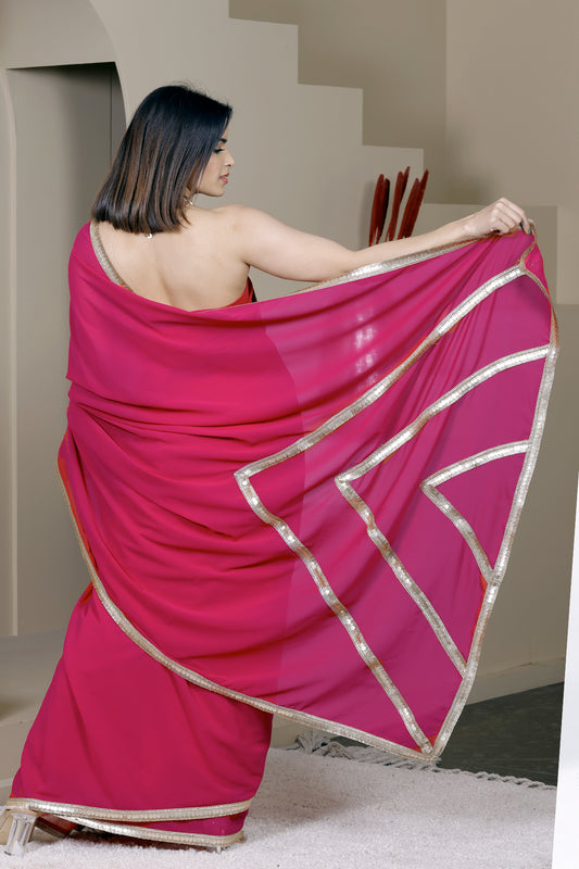 Gulaal Fuchsia Pink Georgette Saree