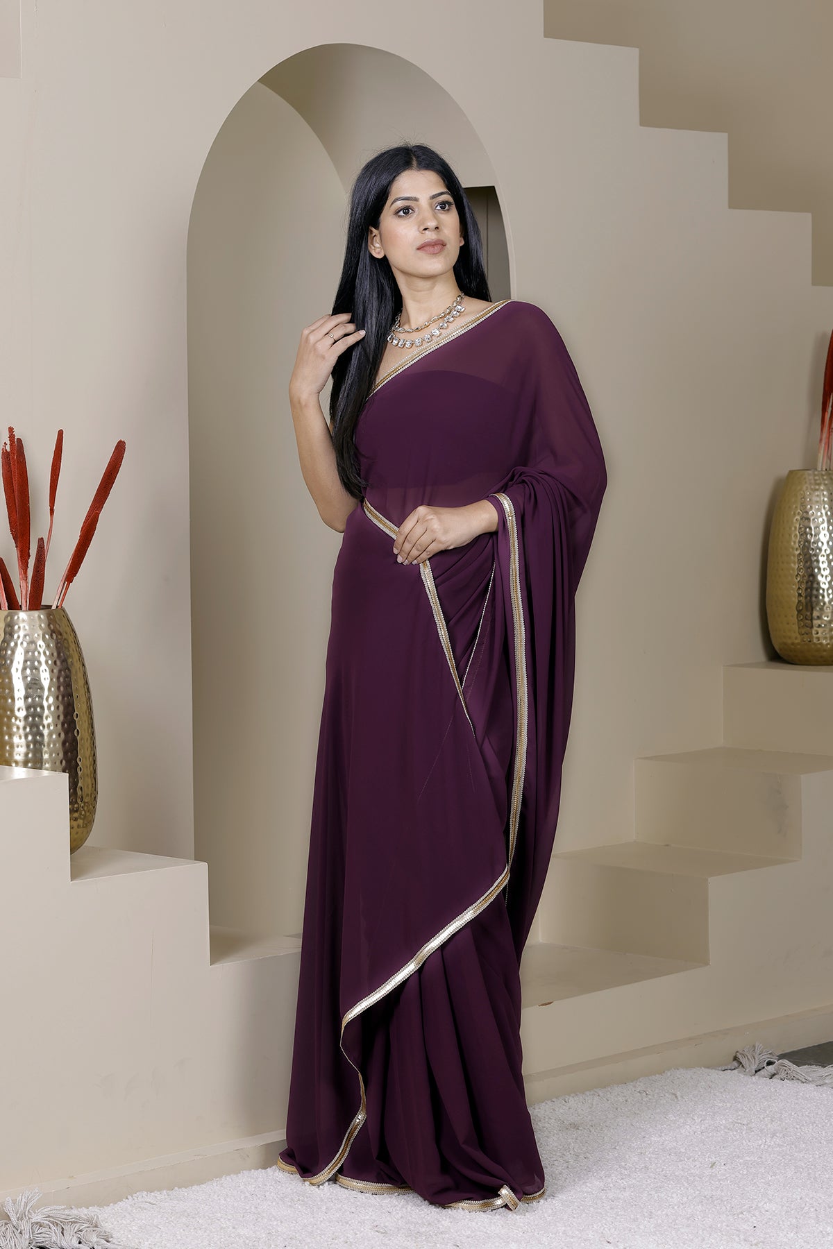 Gulaal Deep Purple Georgette Saree