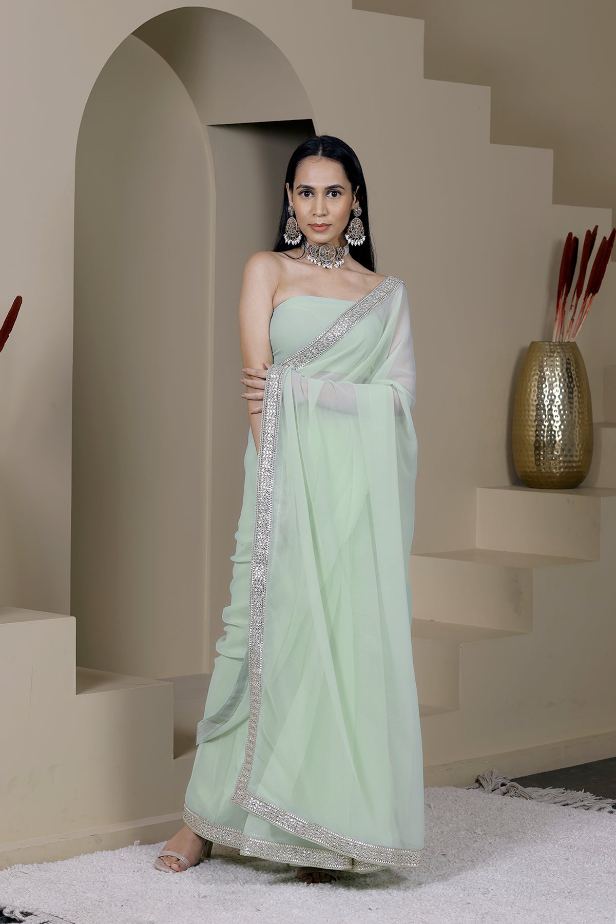 Suhani Pista Green Georgette Saree
