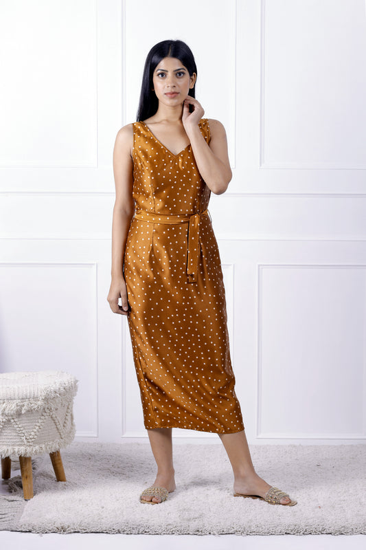 Brown Polka Circus Retro Dress With Belt
