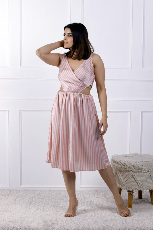 Dolled Up Stripes Plunging Neck Dress