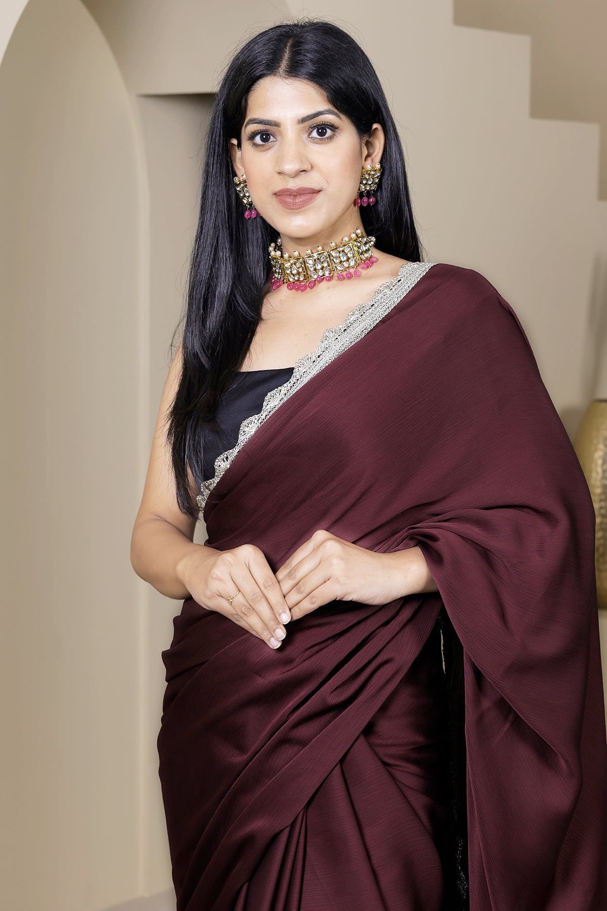 Gulaal Mauve Satin Chiffon Saree
