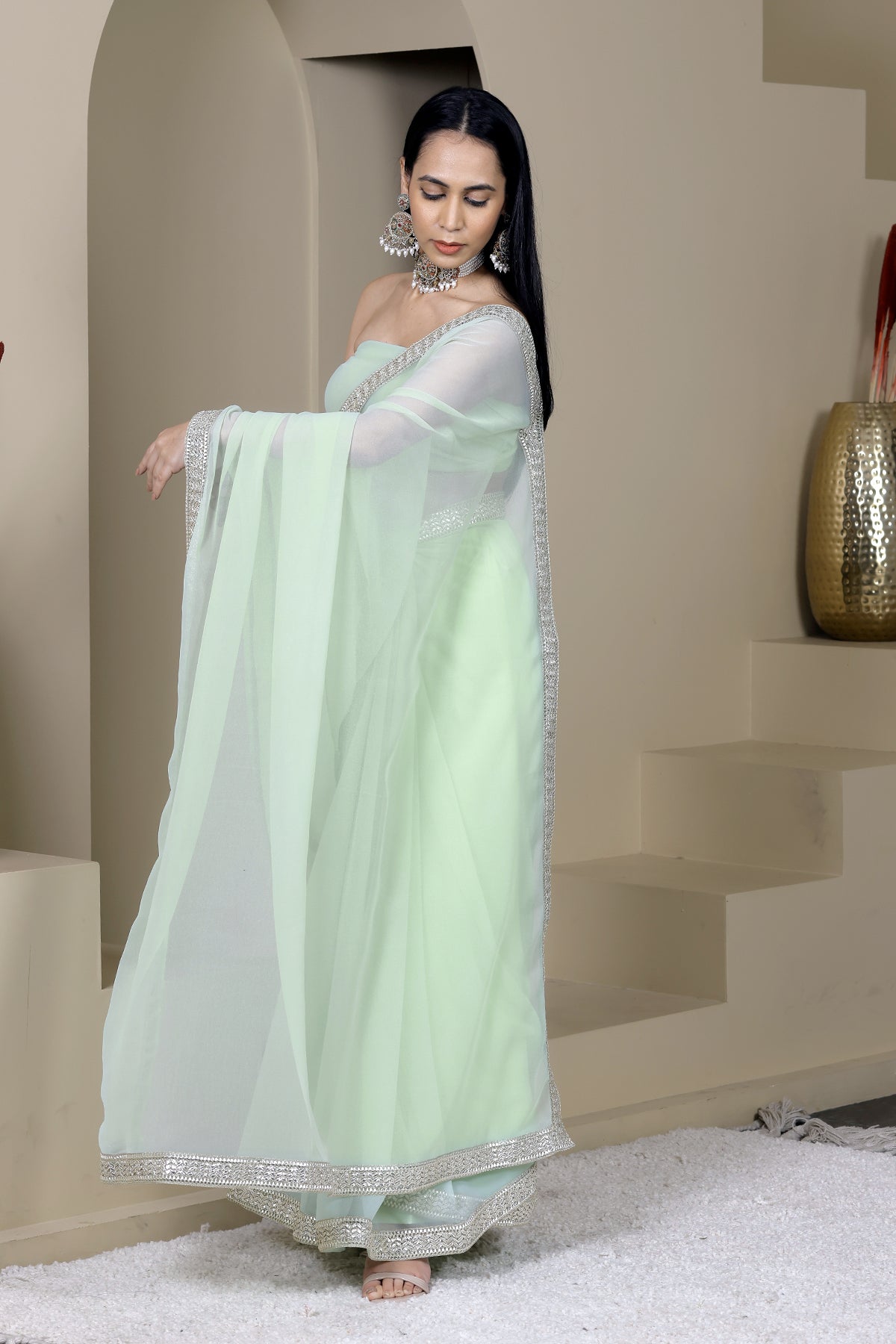 Suhani Pista Green Georgette Saree