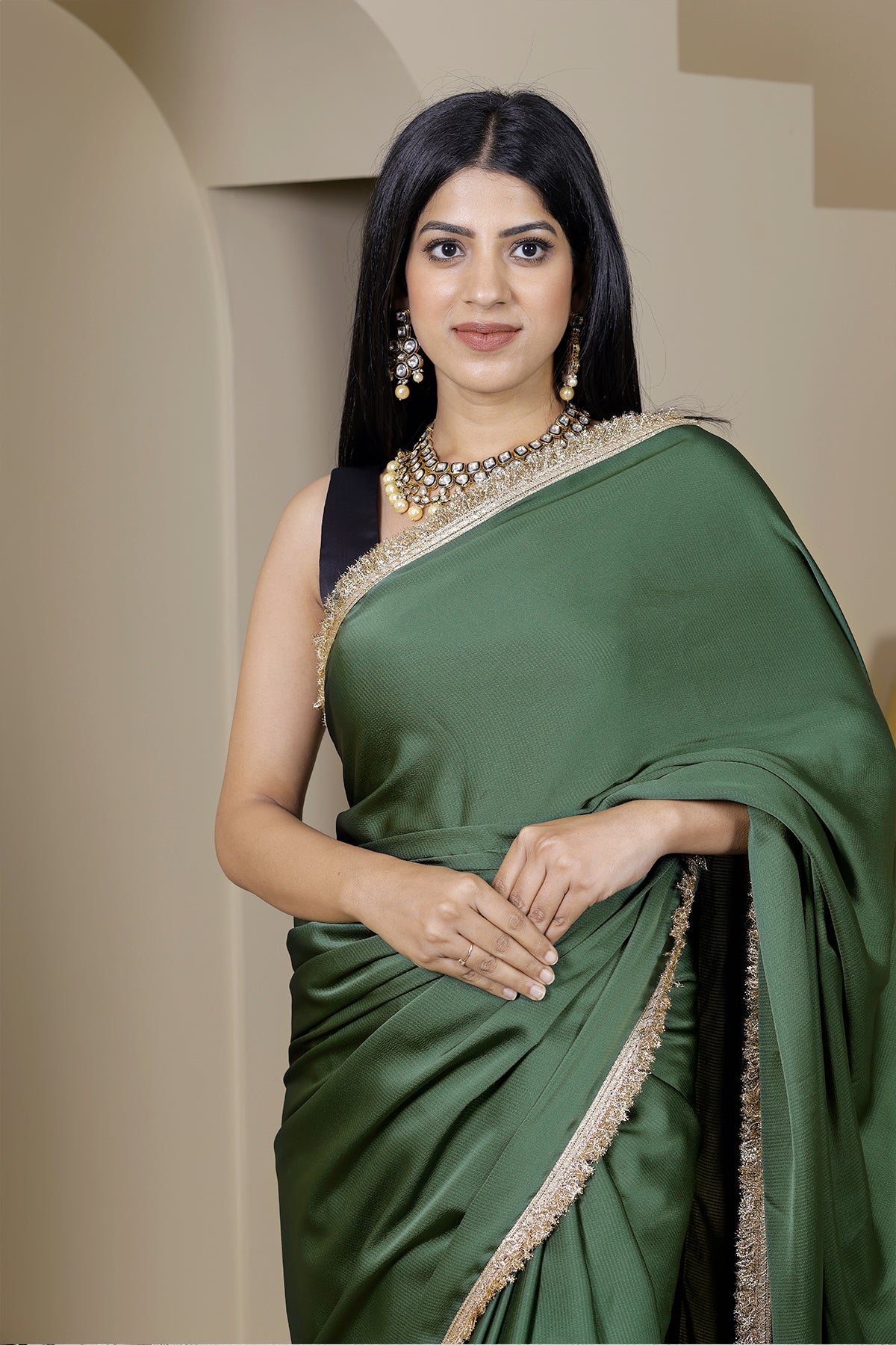 Gulaal Green Satin Crepe Saree