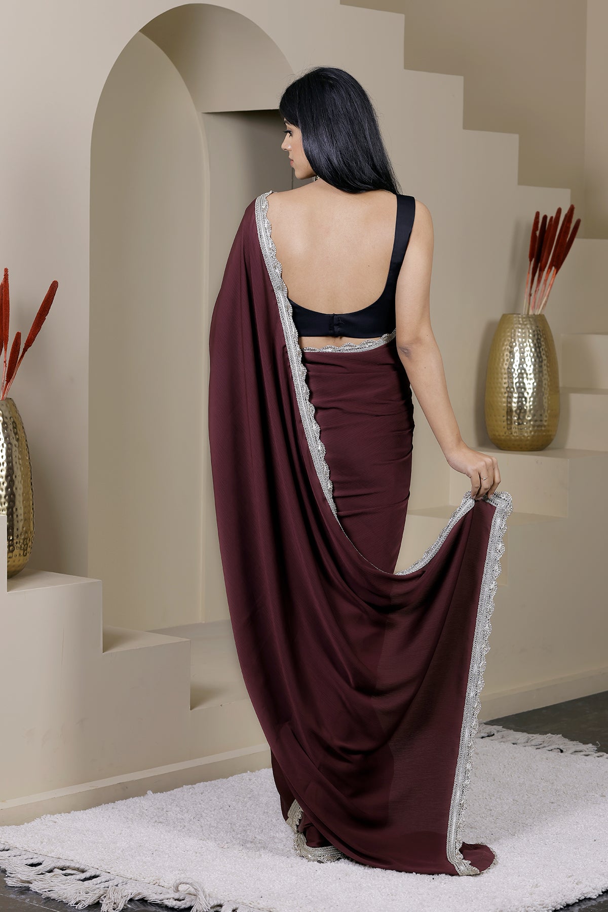 Gulaal Mauve Satin Chiffon Saree