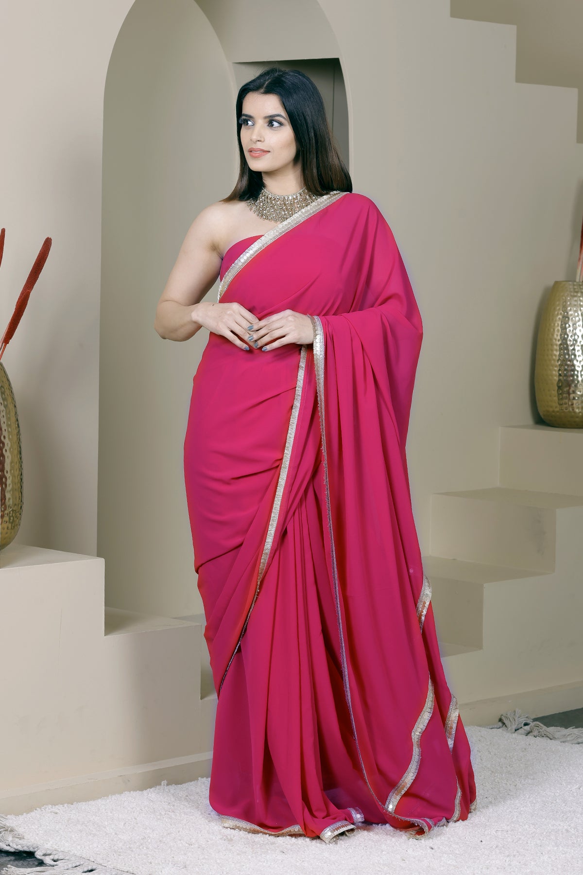 Gulaal Fuchsia Pink Georgette Saree