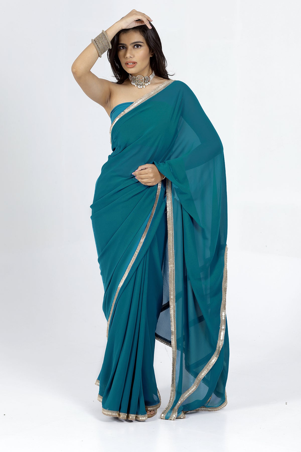 Gulaal Teal Green Georgette Saree
