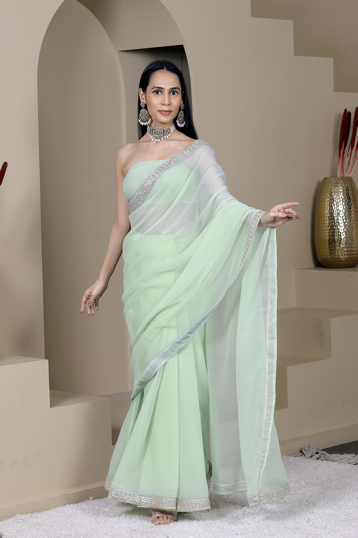 Suhani Pista Green Georgette Saree