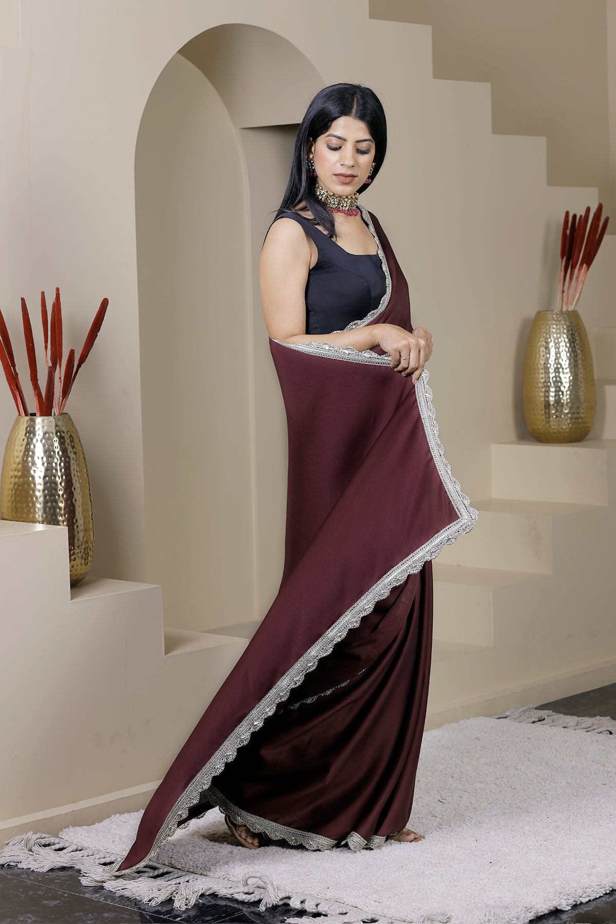 Gulaal Mauve Satin Chiffon Saree