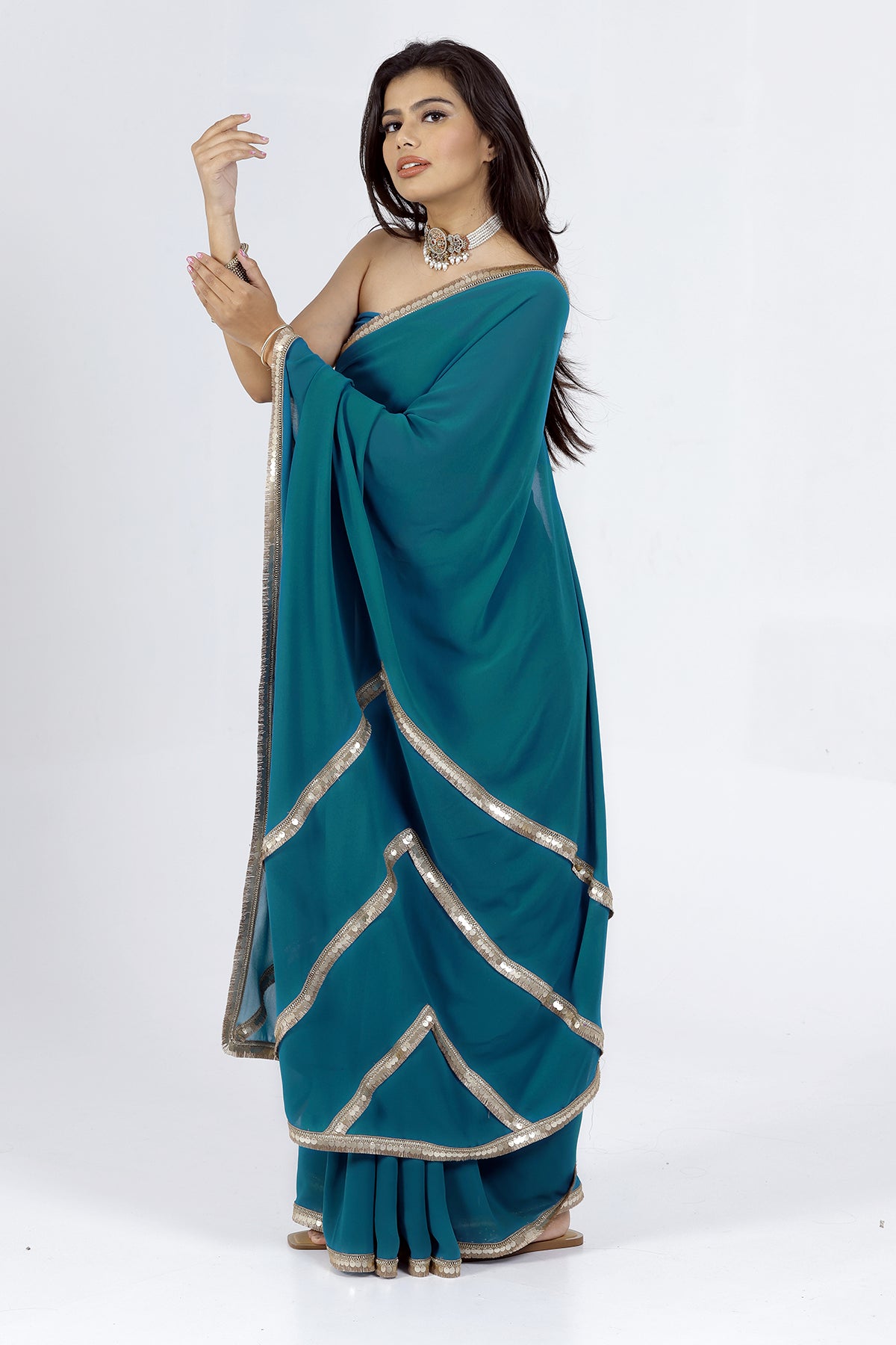 Gulaal Teal Green Georgette Saree