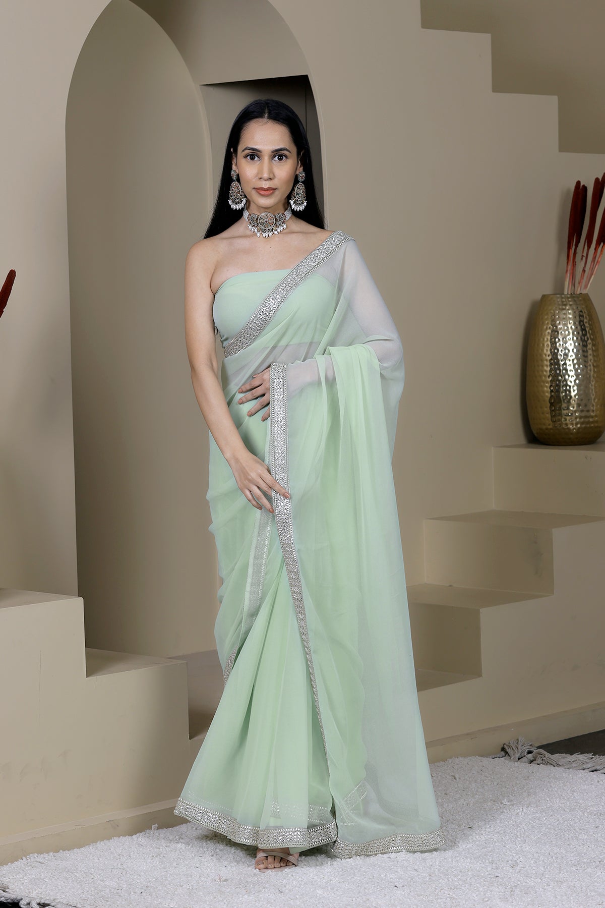 Suhani Pista Green Georgette Saree