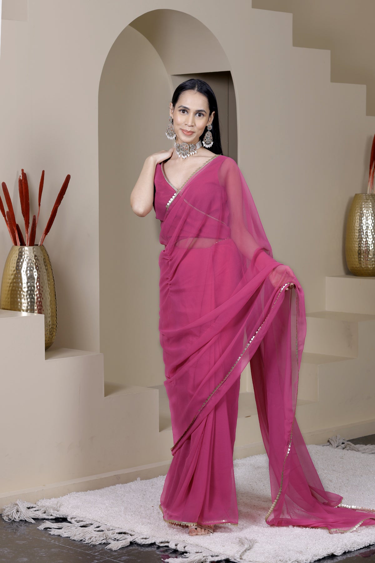 Suhani Lightweight Pink Georgette Saree