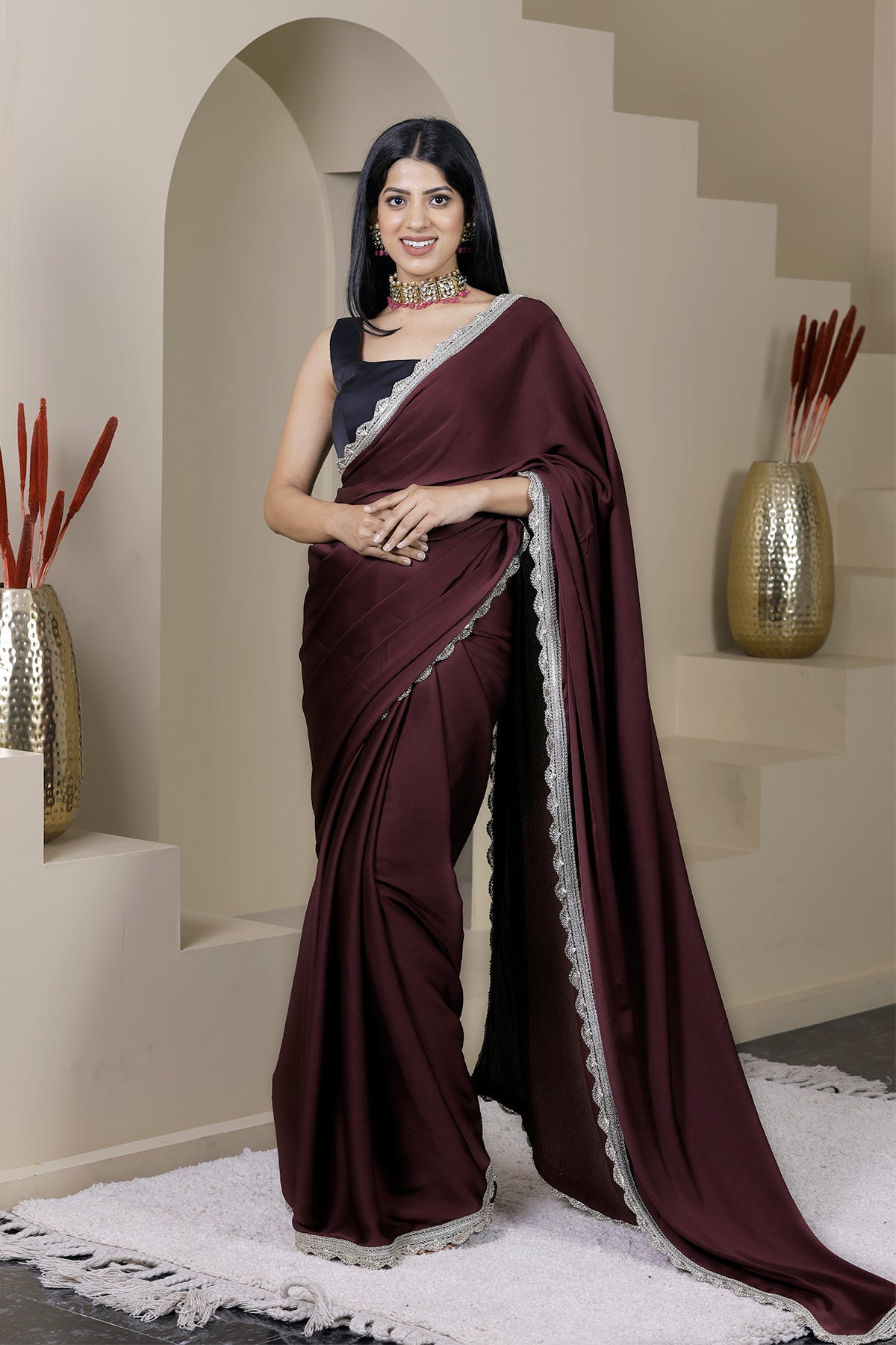 Gulaal Mauve Satin Chiffon Saree