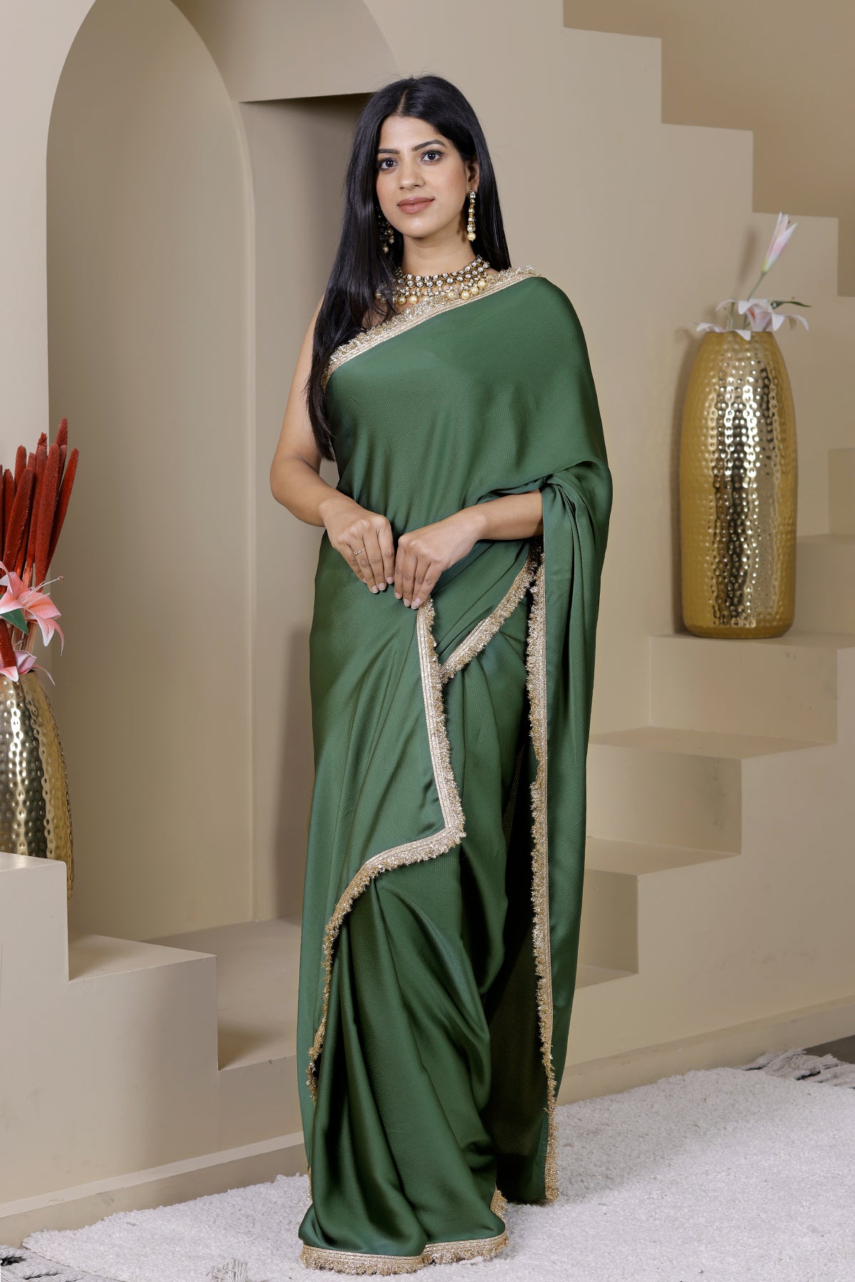 Gulaal Green Satin Crepe Saree
