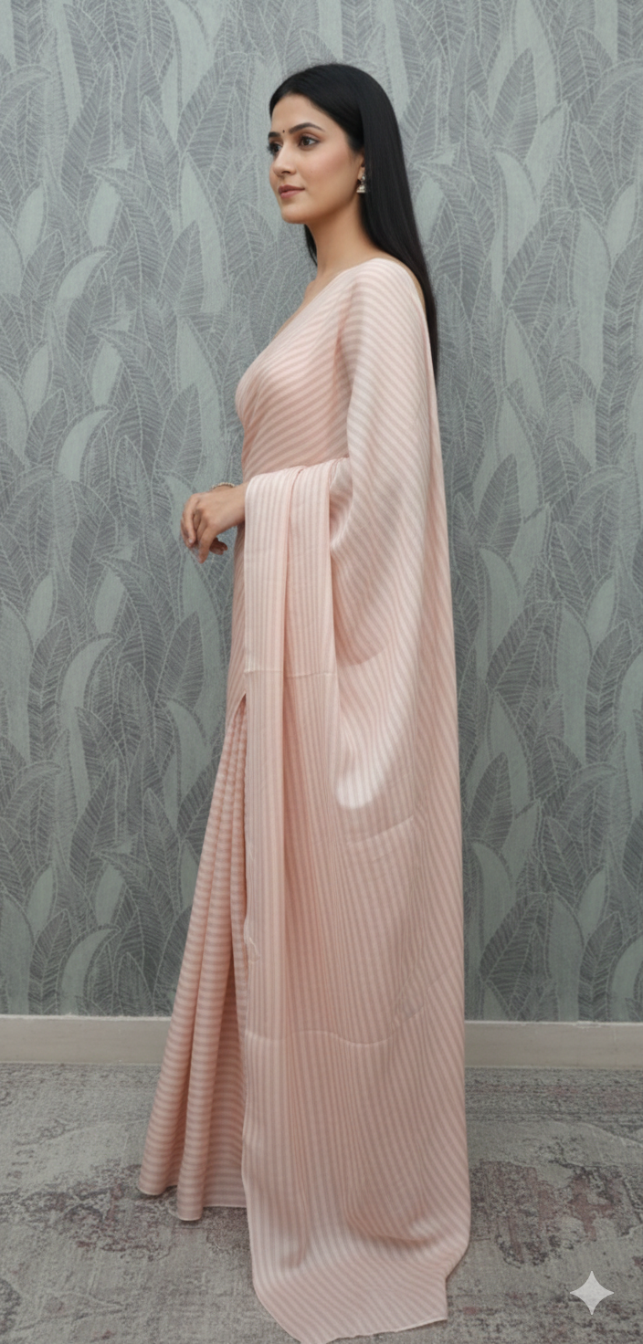 Candy Pastel Pink Stripes Saree With Matching Blouse