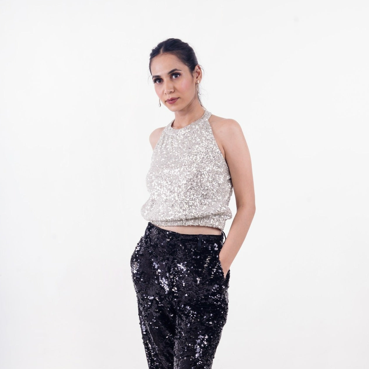 Silver AM to PM Sequin Halter Top