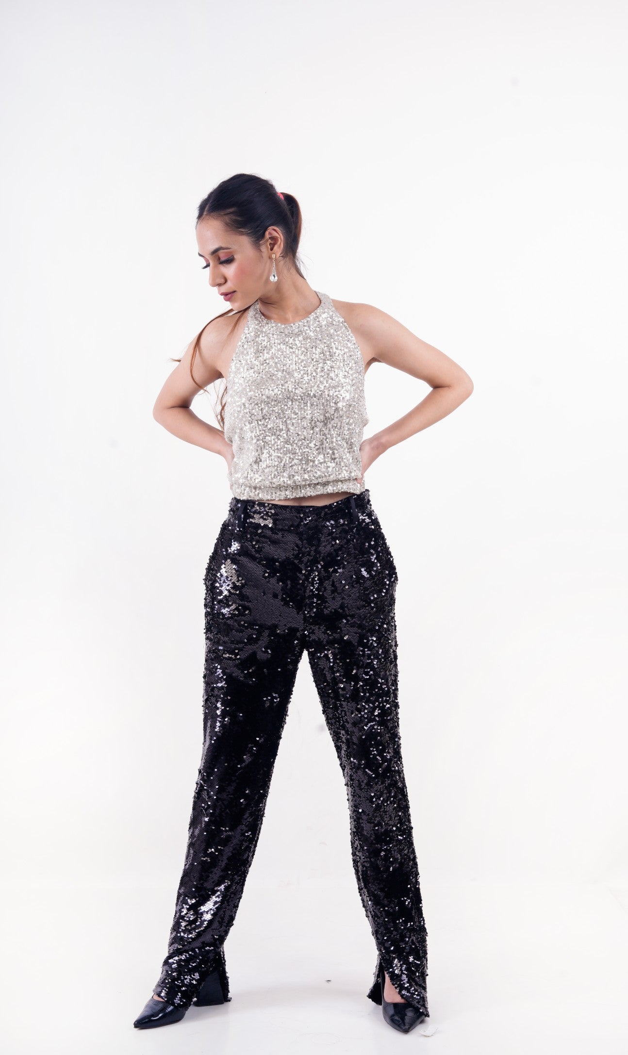 Silver AM to PM Sequin Halter Top