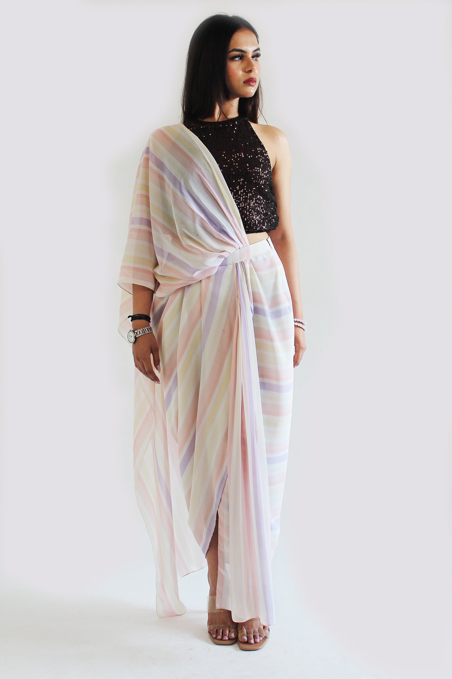 Pre-Stitched Chandni Saree With Unstitched Blouse Fabric