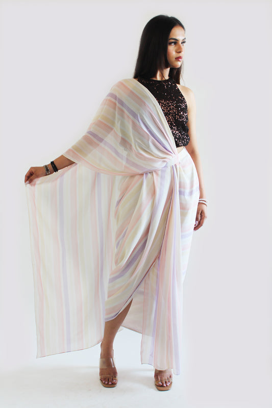 Pre-Stitched Chandni Saree With Unstitched Blouse Fabric