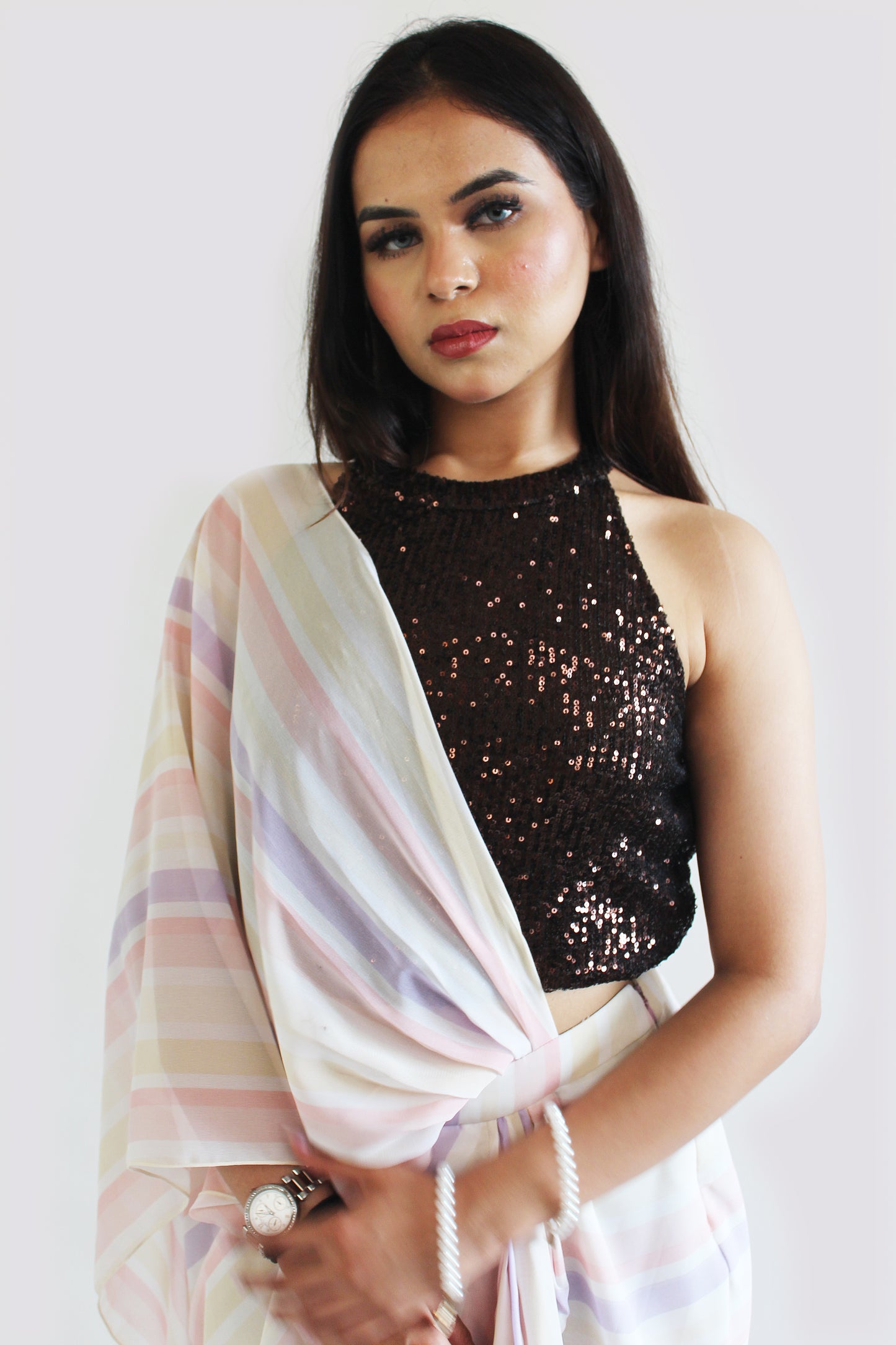 Pre-Stitched Chandni Saree With Unstitched Blouse Fabric