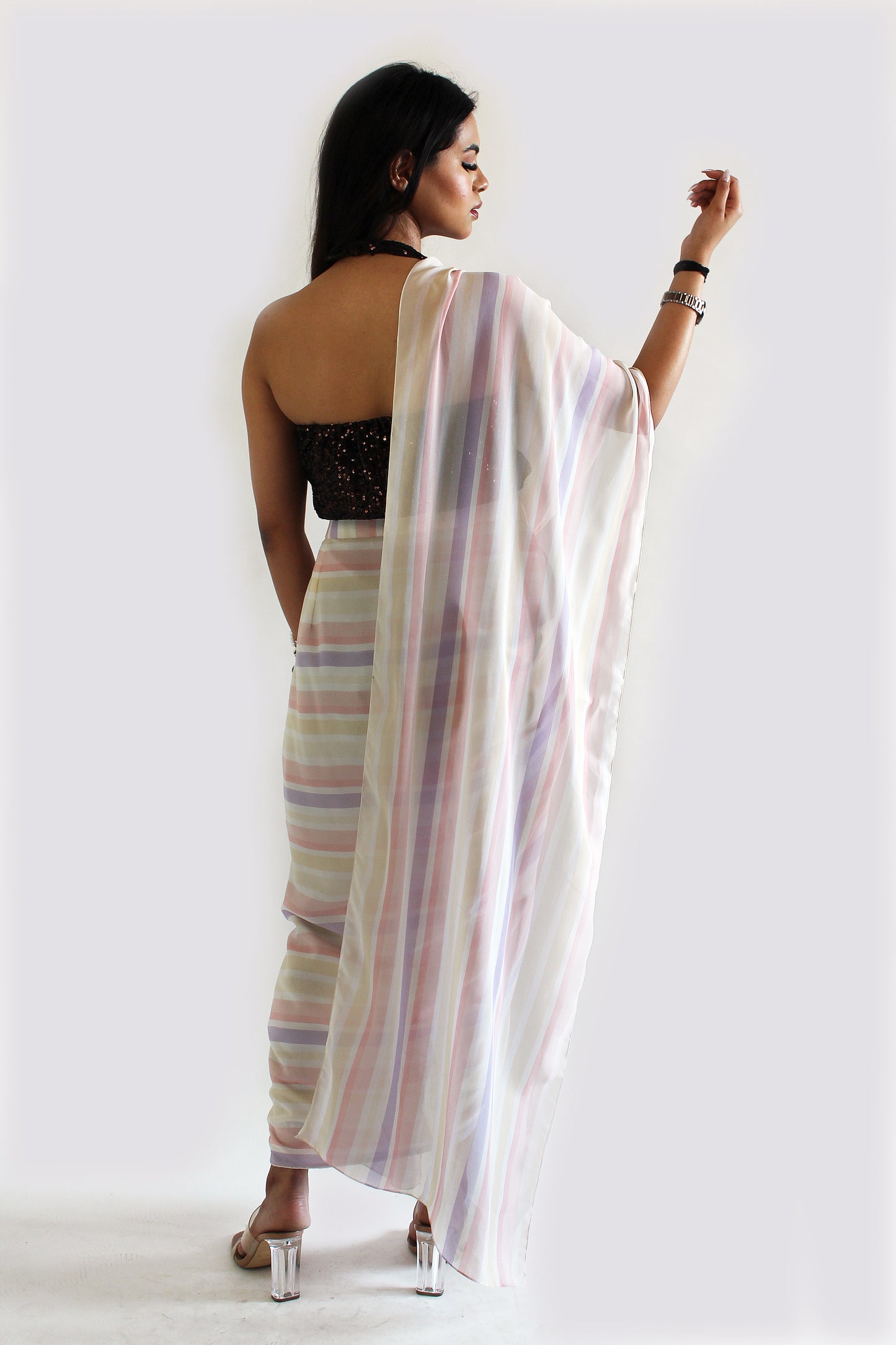 Pre-Stitched Chandni Saree With Unstitched Blouse Fabric
