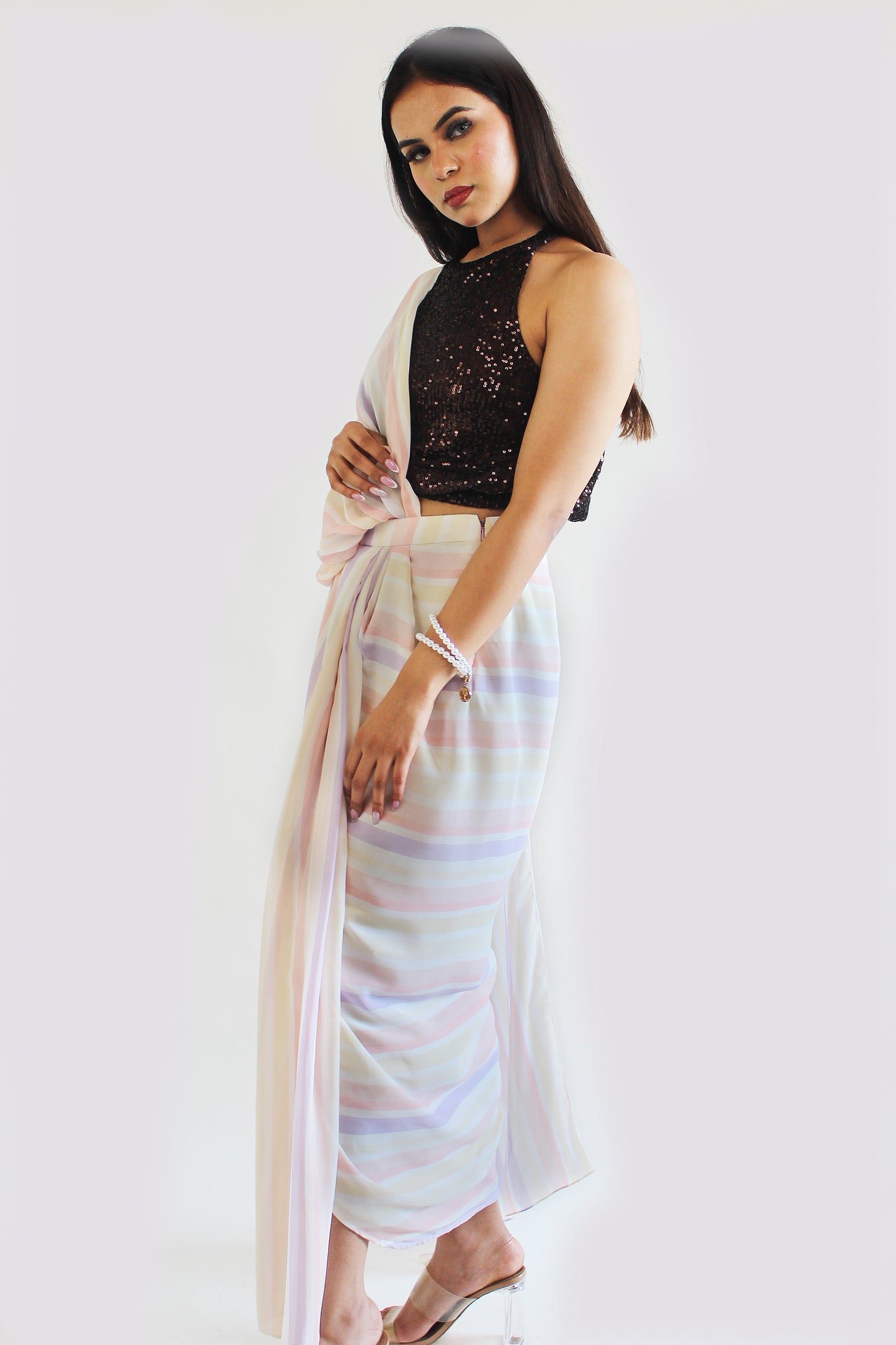 Pre-Stitched Chandni Saree With Unstitched Blouse Fabric