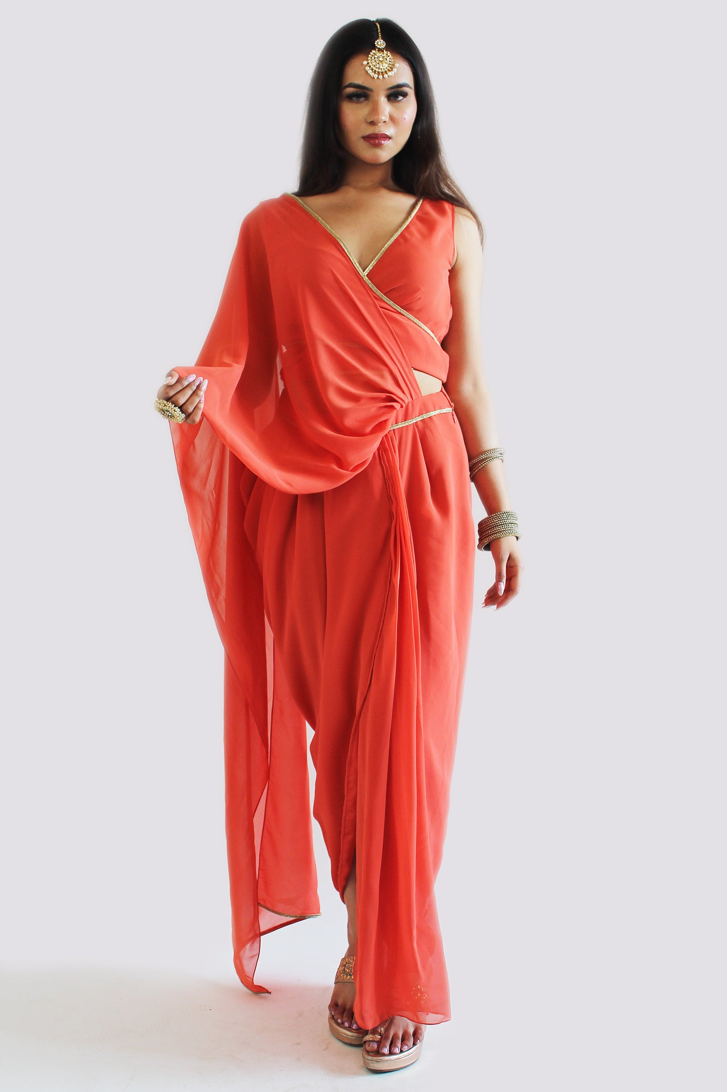 Pre-Stitched Genda Saree With Stitched Blouse