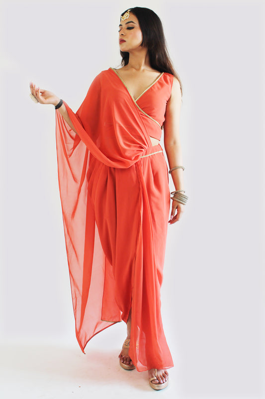 Pre-Stitched Genda Saree With Unstitched Blouse Fabric