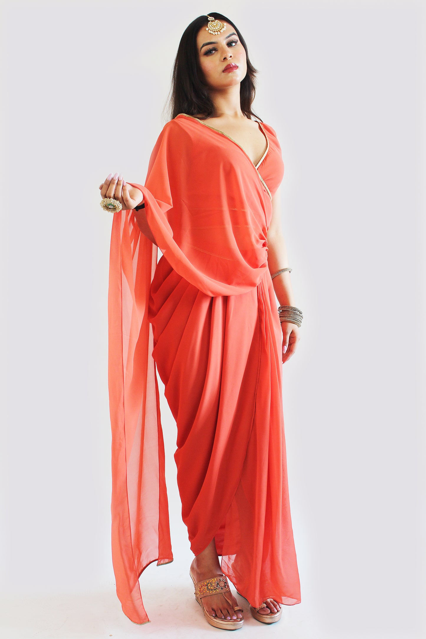 Pre-Stitched Genda Saree With Stitched Blouse